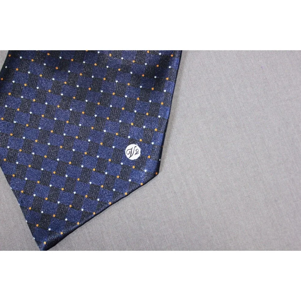 Vintage Versace Necktie Classic V2 Geometric Pattern Handmade Blue Silk Tie